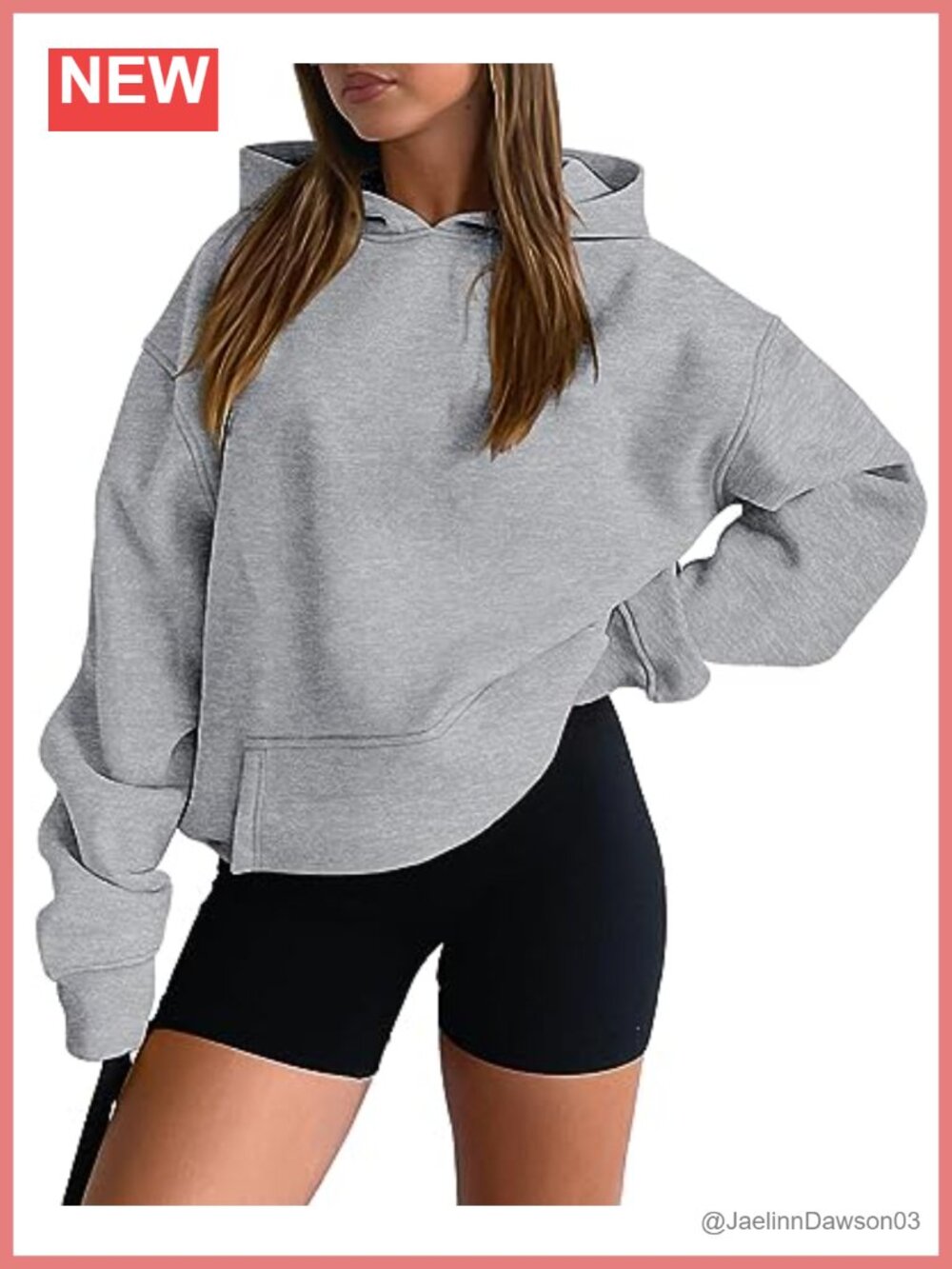 Womens Casual Hoodie Pullover Sweatshirt Kangaroo Pocket Drop Shoulder